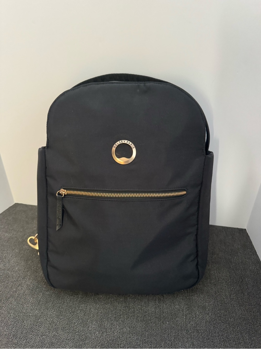DELSEY PARIS Black Securstyle Backpack Adjustable Straps Gold Accents